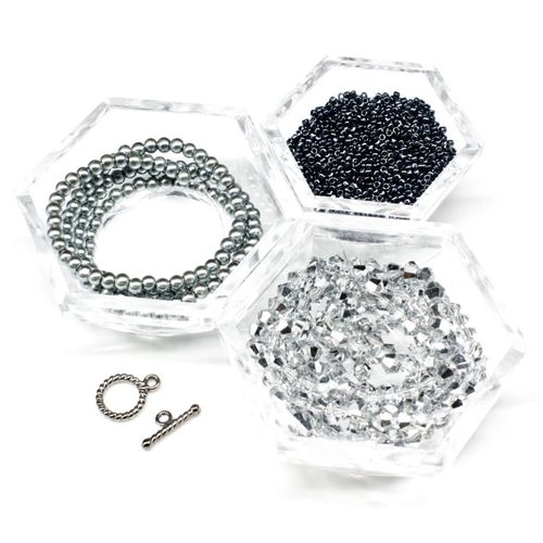 Crystal Flower Bracelet Makes 2 silver dust bracelet making kit — DIY set with beads and instructions for creating handmade jewelry