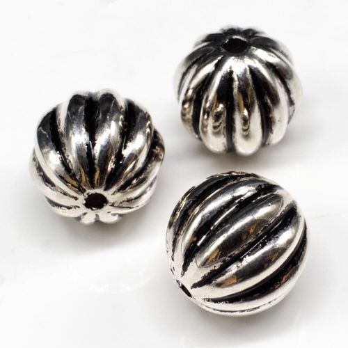Acrylic Antique Silver Round Beads 16mm 6pcs Pumpkin for jewellery making