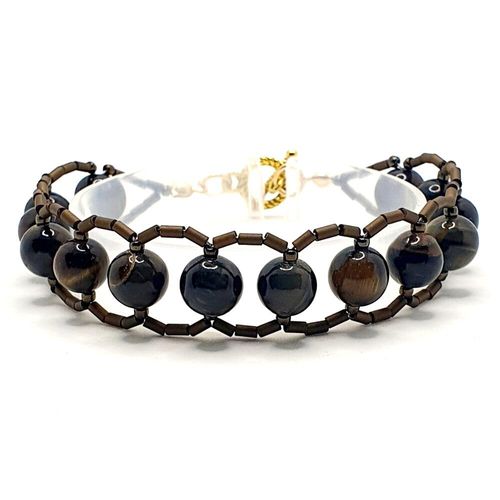 Teresa Gemstone Bugle Bracelets blue tiger eye bracelet making kit — DIY set with beads and instructions for creating handmade jewelry