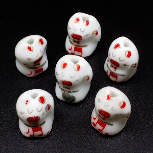 Porcelain Handmade 15mm Animal Bead Shiro Neko for jewellery making