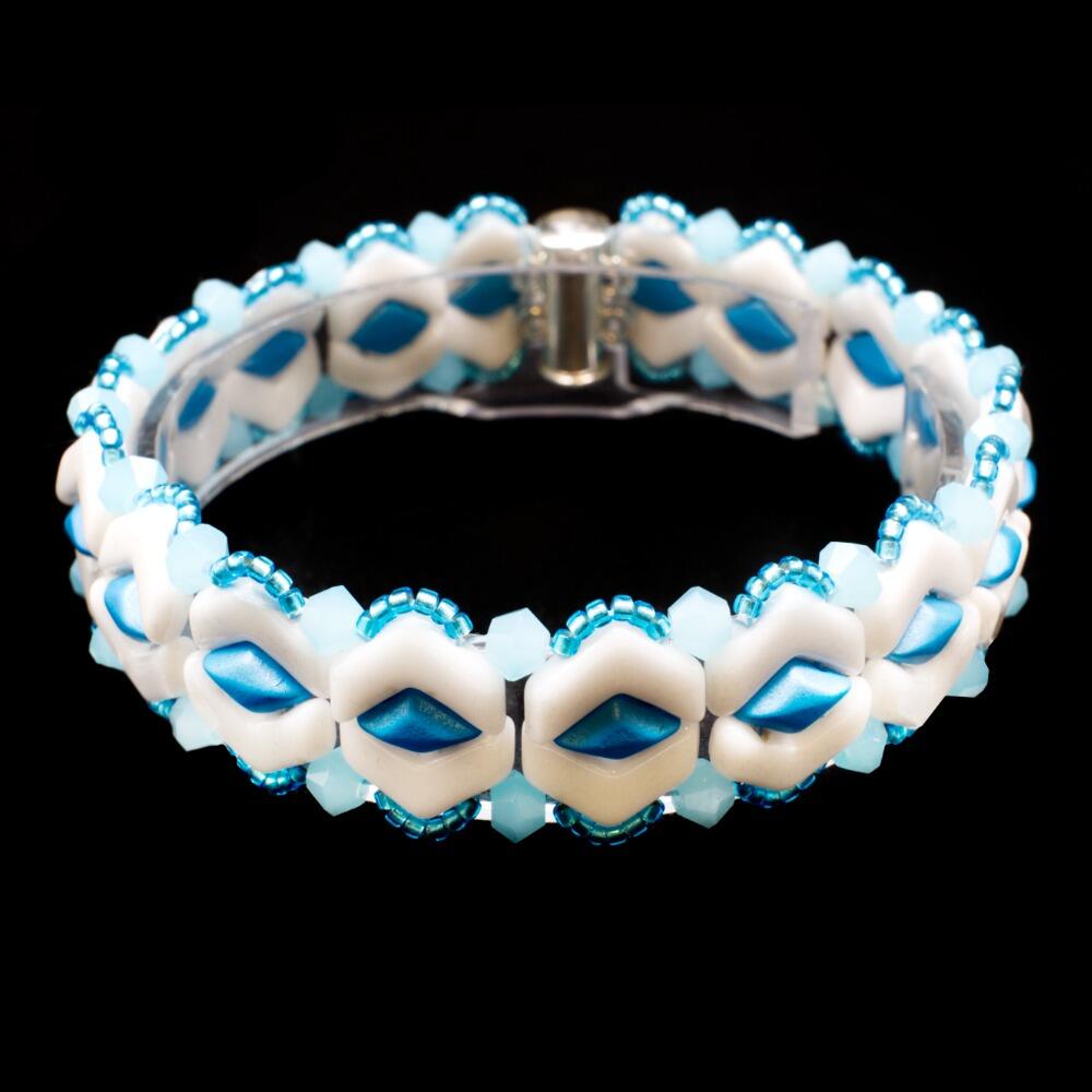 Vee Bead Bracelet aqua alabaster bracelet making kit — DIY set with beads and instructions for creating handmade jewelry