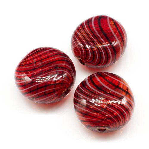 Hollow Glass Bead Disc 20mm Red/Black/White for jewellery making