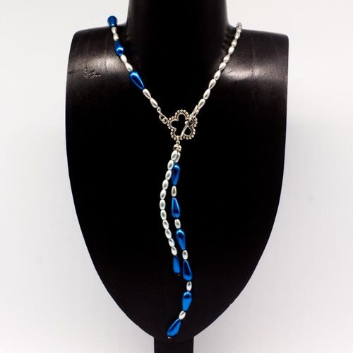 Primrose Pearl Toggle Necklace violet blue necklace making kit — DIY set with beads and instructions for creating handmade jewelry