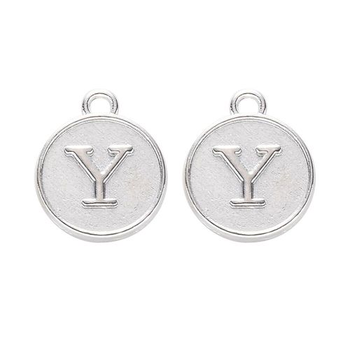 Disc Letter Charm Rhodium 12mm Y for jewellery making