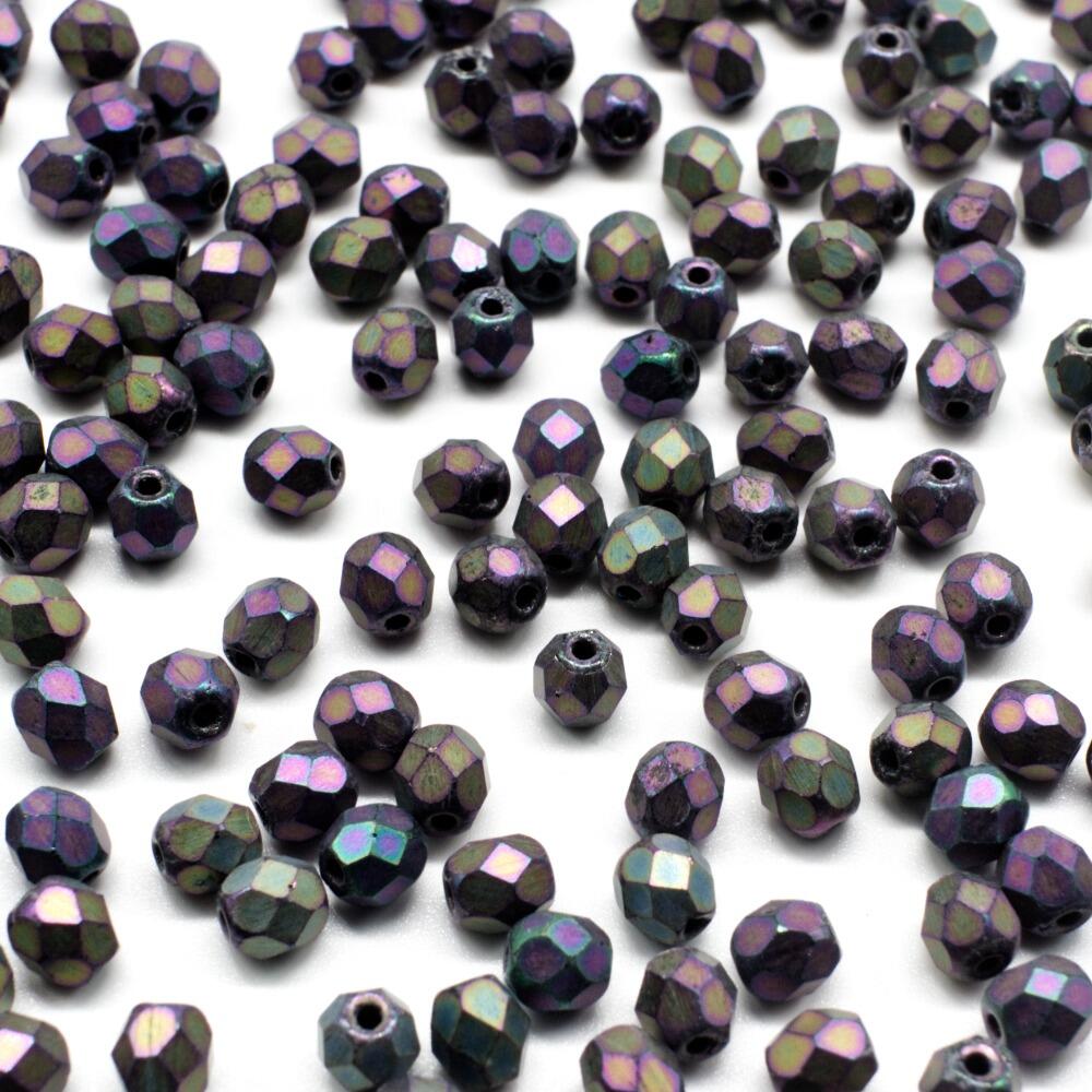 4mm Czech glass fire polished faceted beads matte iris purple — pack of 100, high-quality faceted beads perfect for jewelry making and be…