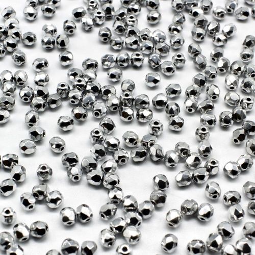 3mm Czech glass fire polished faceted beads silver — pack of 100, high-quality faceted beads perfect for jewelry making and beadwork proj…