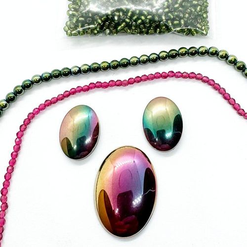 Heidi Hematite Pendant & Earrings mermaid pink earring making kit — DIY set with beads and instructions for creating handmade jewelry