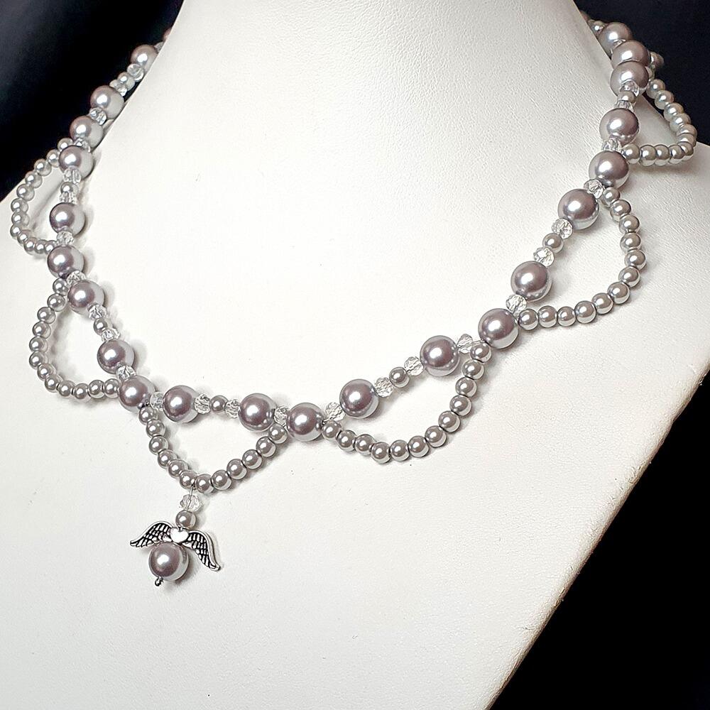 Angela Pearl Necklace silver grey necklace making kit — DIY set with beads and instructions for creating handmade jewelry