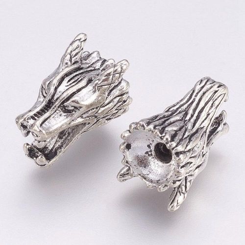 Dragon Head Alloy Bead 15mm 2pcs Ant. Silver for jewellery making