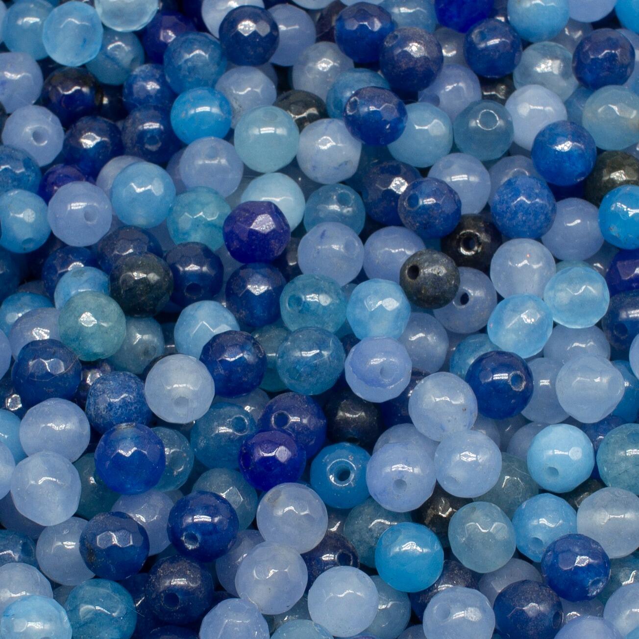 Dyed Jade 6mm Facet Round Beads Mix 60pc Blues pack of 6 for jewellery making