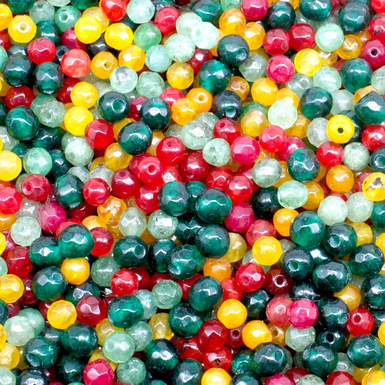 Dyed Jade 4mm Facet Round Beads Mix 95pc Mardi Gras pack of 4 for jewellery making