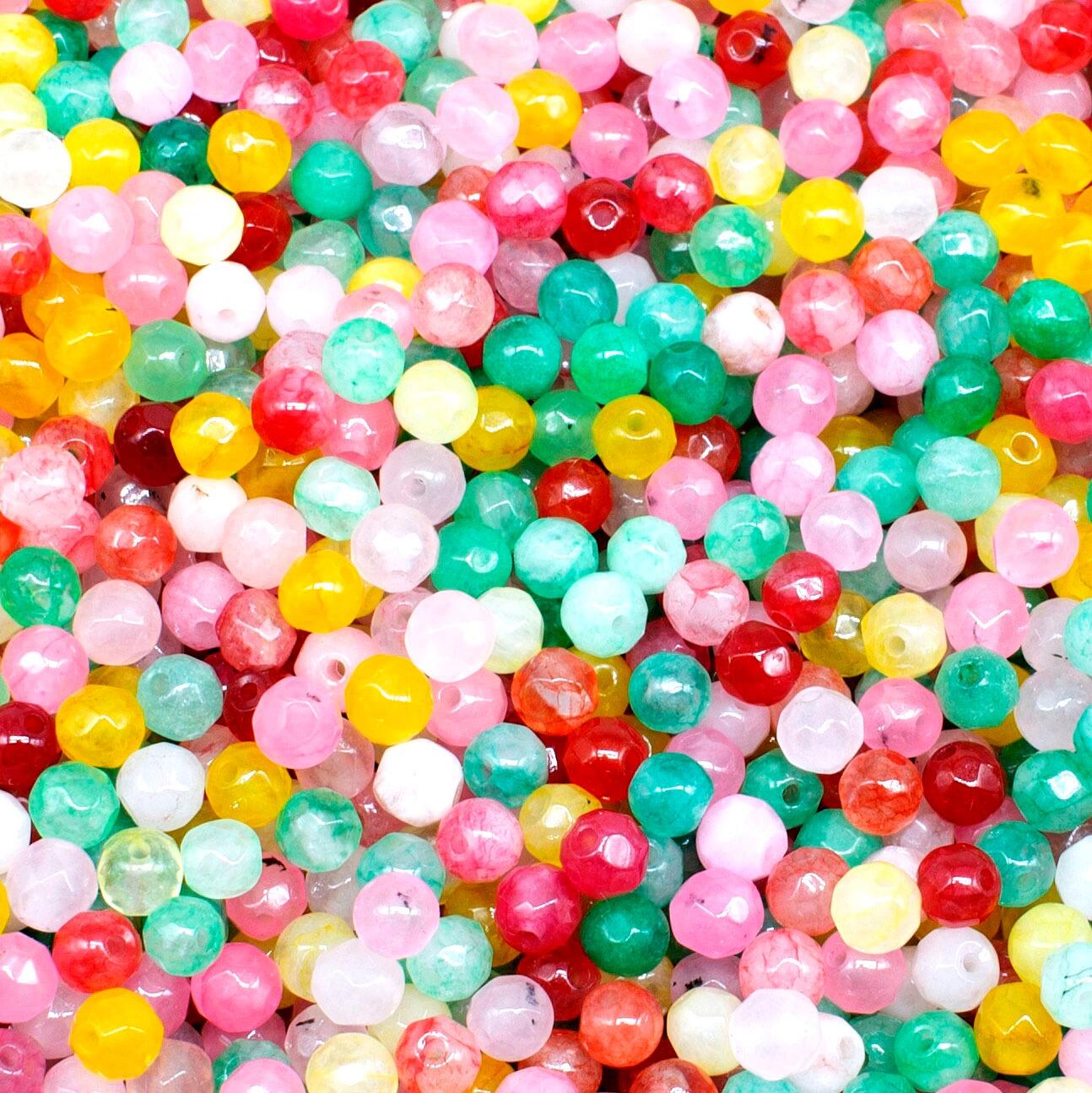 Dyed Jade 4mm Facet Round Beads Mix 95pc Tutti Fruiti pack of 4 for jewellery making