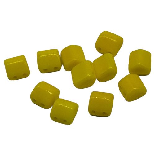 6mm Czech glass glass beads opq. yellow — pack of 25, high-quality two-hole beads ideal for jewelry making, bead weaving, and crafts