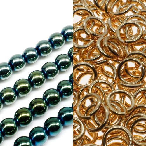 Hematite Double Row Chainmaille champagne green jewelry making kit — DIY set with beads and instructions for creating handmade jewelry