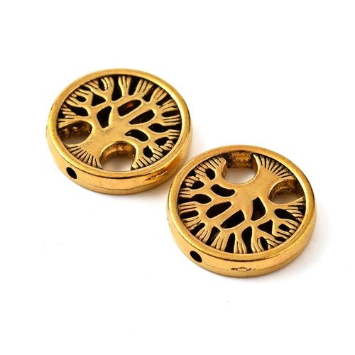 Metal Coin Bead Tree of Life 18mm 5pcs Antique Gold for jewellery making