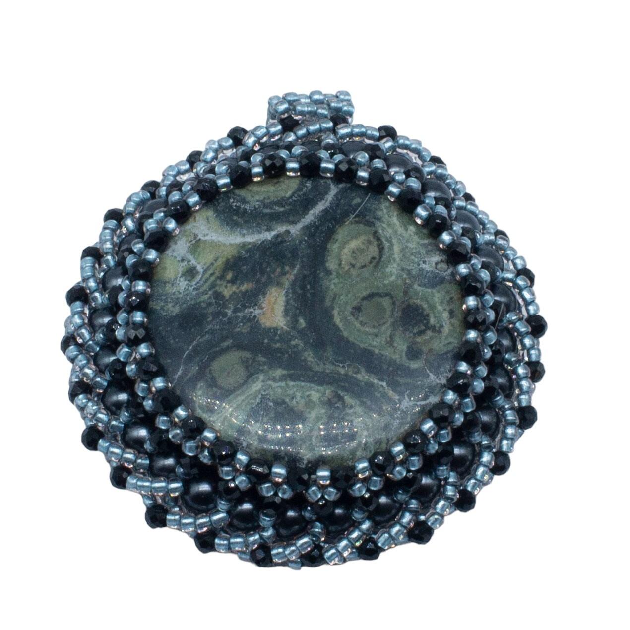 Gemstone Beaded Swirl Pendant Black Tree Jasper 4mm for jewellery making