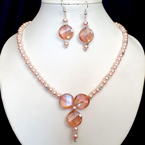 Sandra Coin Necklace & Earrings rose pink necklace making kit — DIY set with beads and instructions for creating handmade jewelry