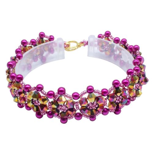 Crystal Flower Bracelet Makes 2 magenta bracelet making kit — DIY set with beads and instructions for creating handmade jewelry