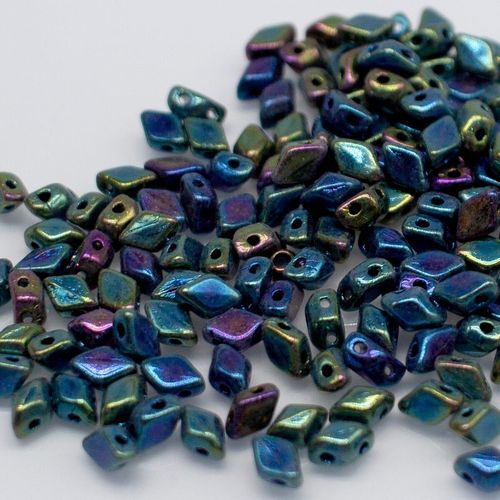 6x4mm 10g Czech glass Rulla beads green iris — two-hole beads for jewelry making and bead weaving