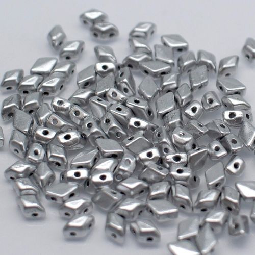 6x4mm 10g Czech glass Rulla beads mat. met silver — two-hole beads for jewelry making and bead weaving