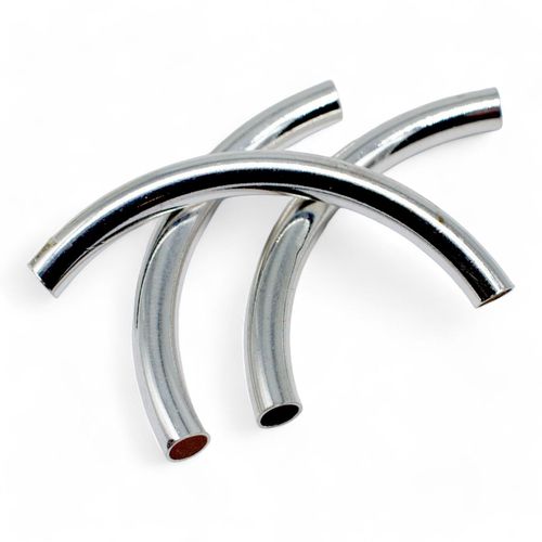 Metal Curved Tube 50mm Silver Plated 2pcs for jewellery making