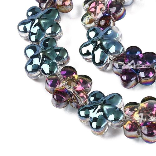 Glass 5 Petal Flower Beads 12mm 10pcs Clear Rainbow for jewellery making