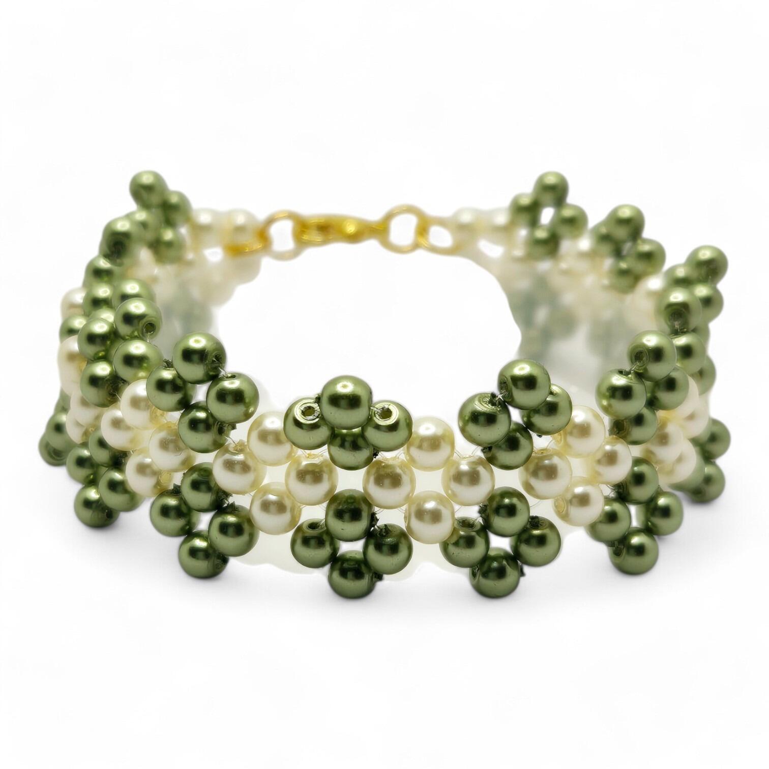 Jacqueline Pearl Bracelet olive & ivory bracelet making kit — DIY set with beads and instructions for creating handmade jewelry