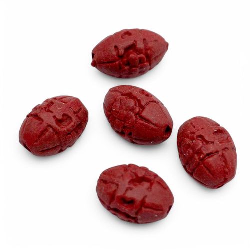 Cinnabar Red Carved Bead Rice 14mm 4pc for jewellery making