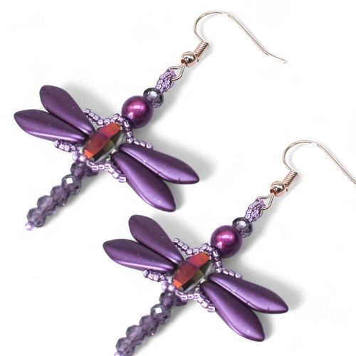 Crystal Dragonfly Earrings Kit purple earring making kit — DIY set with beads and instructions for creating handmade jewelry