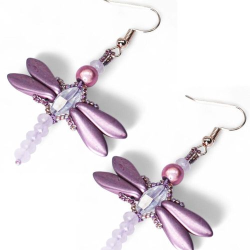 Crystal Dragonfly Earrings Kit orchid earring making kit — DIY set with beads and instructions for creating handmade jewelry