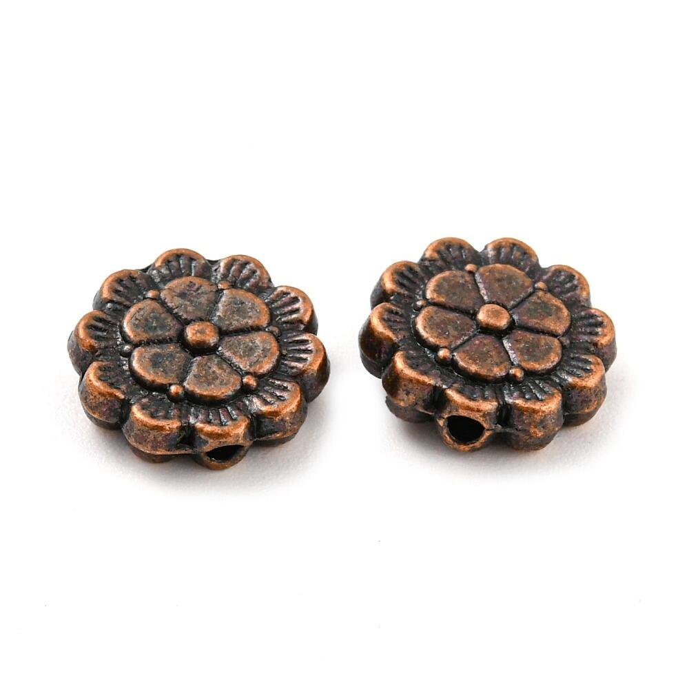 Antique Copper Bead Flower Disc 9mm 15pcs for jewellery making