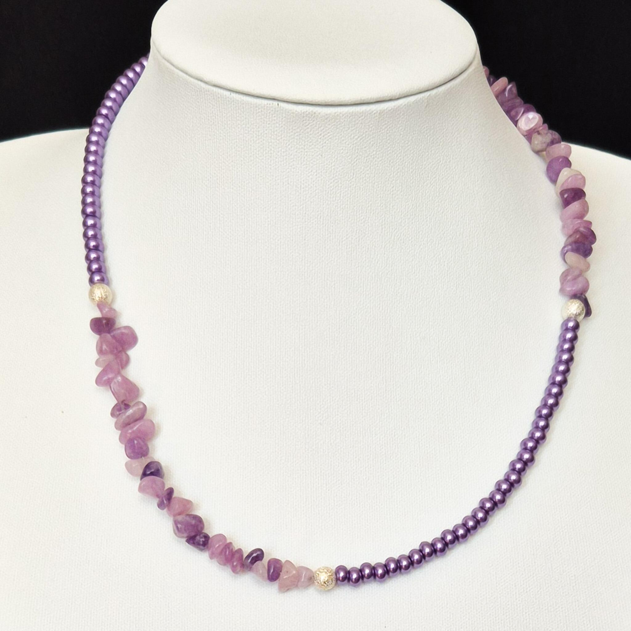 Kalinda Gemstone Jewellery Purple Lepdolite jewelry making kit — DIY set with beads and instructions for creating handmade jewelry