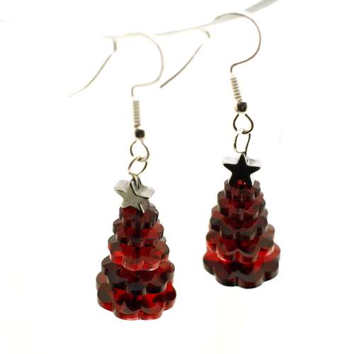 Margarita Christmas Tree Earrings Kit ruby red earring making kit — DIY set with beads and instructions for creating handmade jewelry