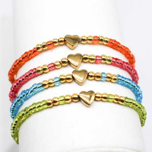 Rainbow Heart Bracelets Makes 60+ Silver Lined Gold bracelet making kit — DIY set with beads and instructions for creating handmade jewelry
