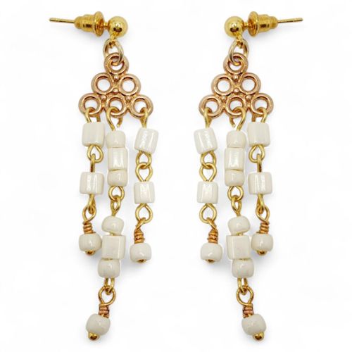 Averil Cube Earrings 1 Pair cream white earring making kit — DIY set with beads and instructions for creating handmade jewelry
