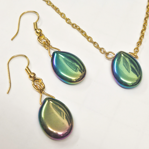 Hematite Drop Jewellery Set gold (add drops) jewelry making kit — DIY set with beads and instructions for creating handmade jewelry