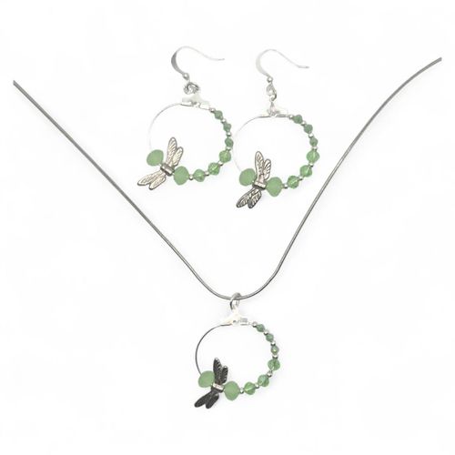 Dragonfly Earrings & Pendant lime green earring making kit — DIY set with beads and instructions for creating handmade jewelry