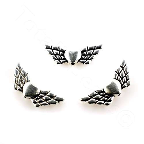 Metal Heart Wing Bead 22mm - Antique Silver 10pcs