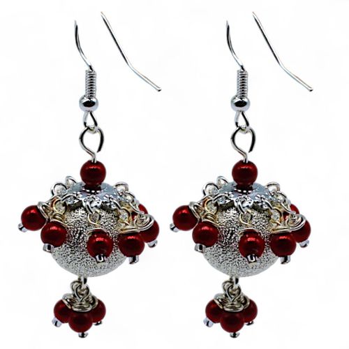 Stardust Earrings Silver & Red earring making kit — DIY set with beads and instructions for creating handmade jewelry