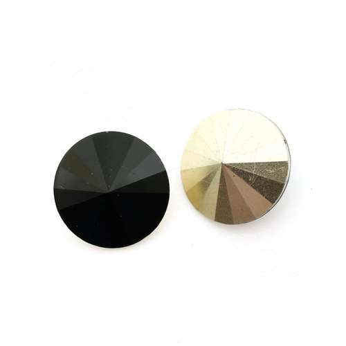 18mm resin Rivoli stone jet black — faceted round crystal-style cabochon ideal for jewelry making, settings, and crafts