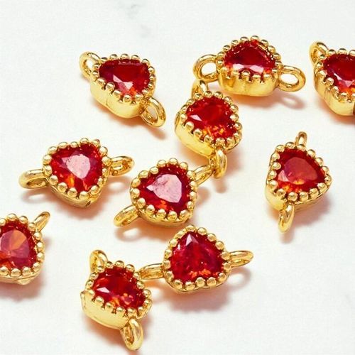 CZ Heart Connector 5mm Red 1pc for jewellery making