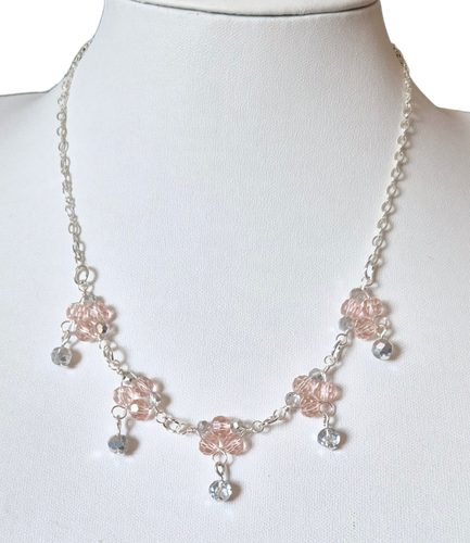 Michelle Crystal Necklace x3 Pink & Silver 4mm for jewellery making