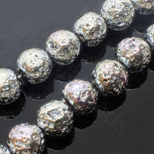 Lava Stone Bead 9mm - Silver Pink Plating
