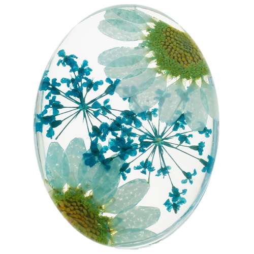 Everbloom Cabochon Oval 40x30mm - Large Flowers Aqua