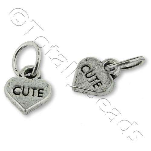 Tibetan Silver Charm - Heart Tag - Cute 3pcs