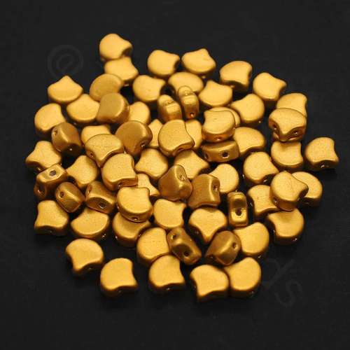 10g Czech glass Rulla beads matte met antique gold — two-hole beads for jewelry making and bead weaving