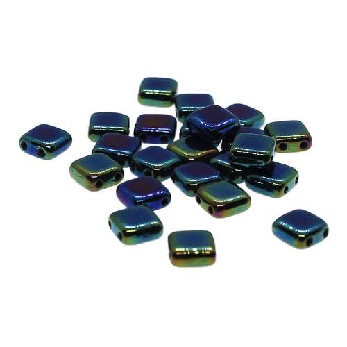 6mm Czech glass glass beads iris green — pack of 25, high-quality two-hole beads ideal for jewelry making, bead weaving, and crafts
