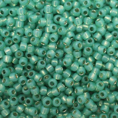 Toho Size 8 Seed Beads 10g - Silver Line Milky Dk Peridot