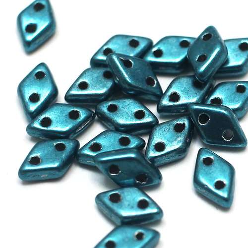 Czech glass glass beads met quetzal green — pack of 60, high-quality two-hole beads ideal for jewelry making, bead weaving, and crafts