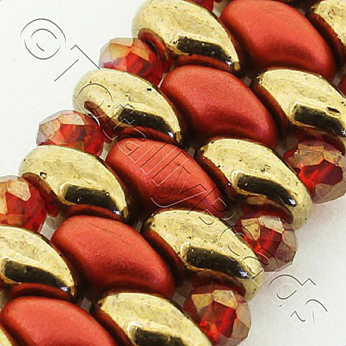 SuperDuo Bracelet Bundle gold/red bracelet making kit — DIY set with beads and instructions for creating handmade jewelry